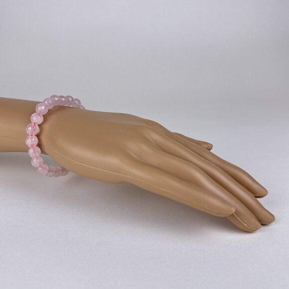 One - Facet 8mm Rose Quartz Crystal Beaded Stretch Bracelet. - Picture 6 of 10